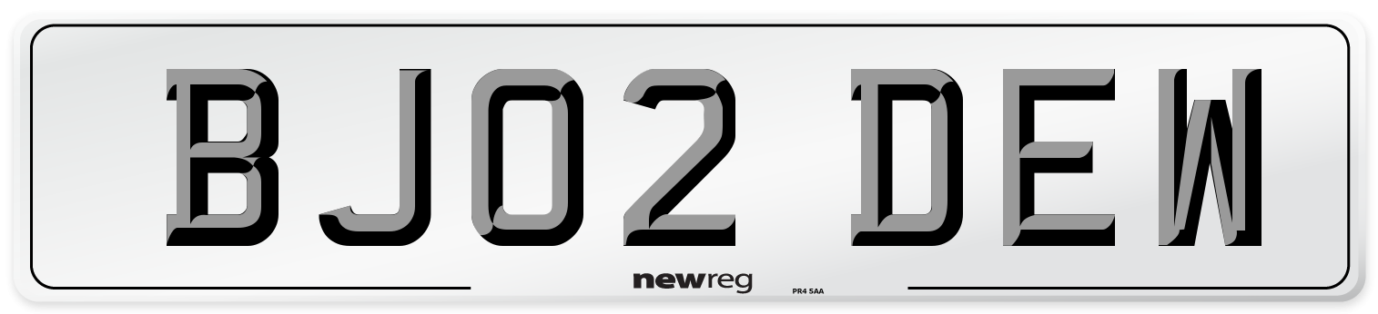 BJ02 DEW Number Plate from New Reg